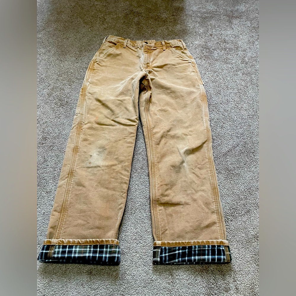 KILLER FLANNEL LINED CARHARTT CANVAS WORK PANTS 32x32 EXCELLENT CONDITION & WEAR